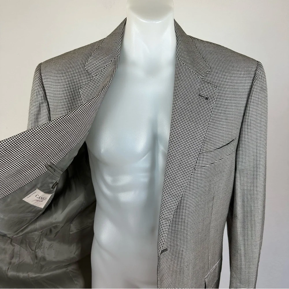 Canali Silk Black and White Puppytooth Blazer